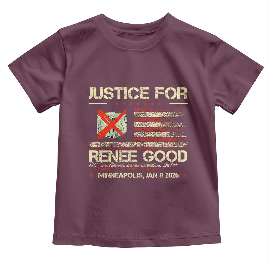 Justice for Renee Good Toddler T Shirt Minneapolis Jan 8 2026 American Flag Stop Ice TS02 Maroon Print Your Wear