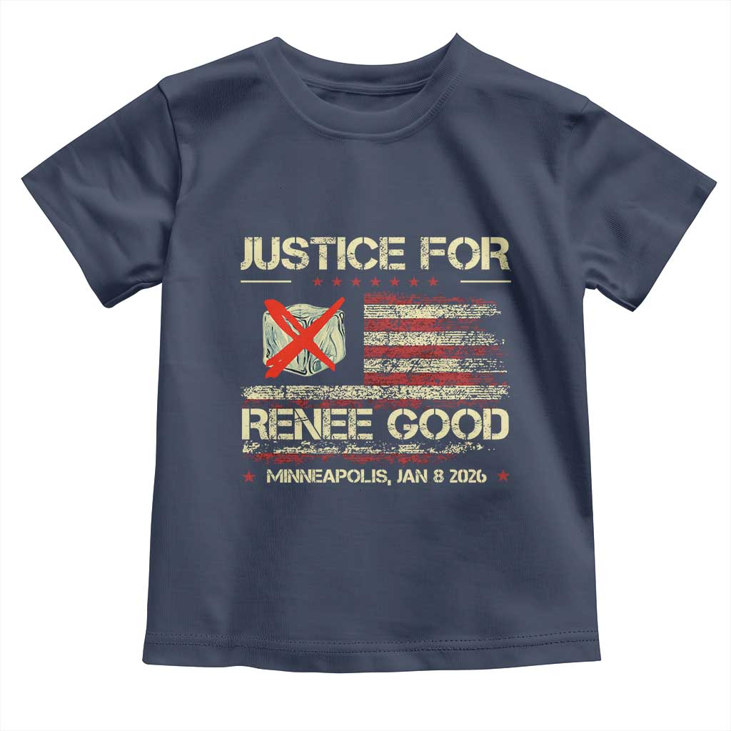 Justice for Renee Good Toddler T Shirt Minneapolis Jan 8 2026 American Flag Stop Ice TS02 Navy Print Your Wear