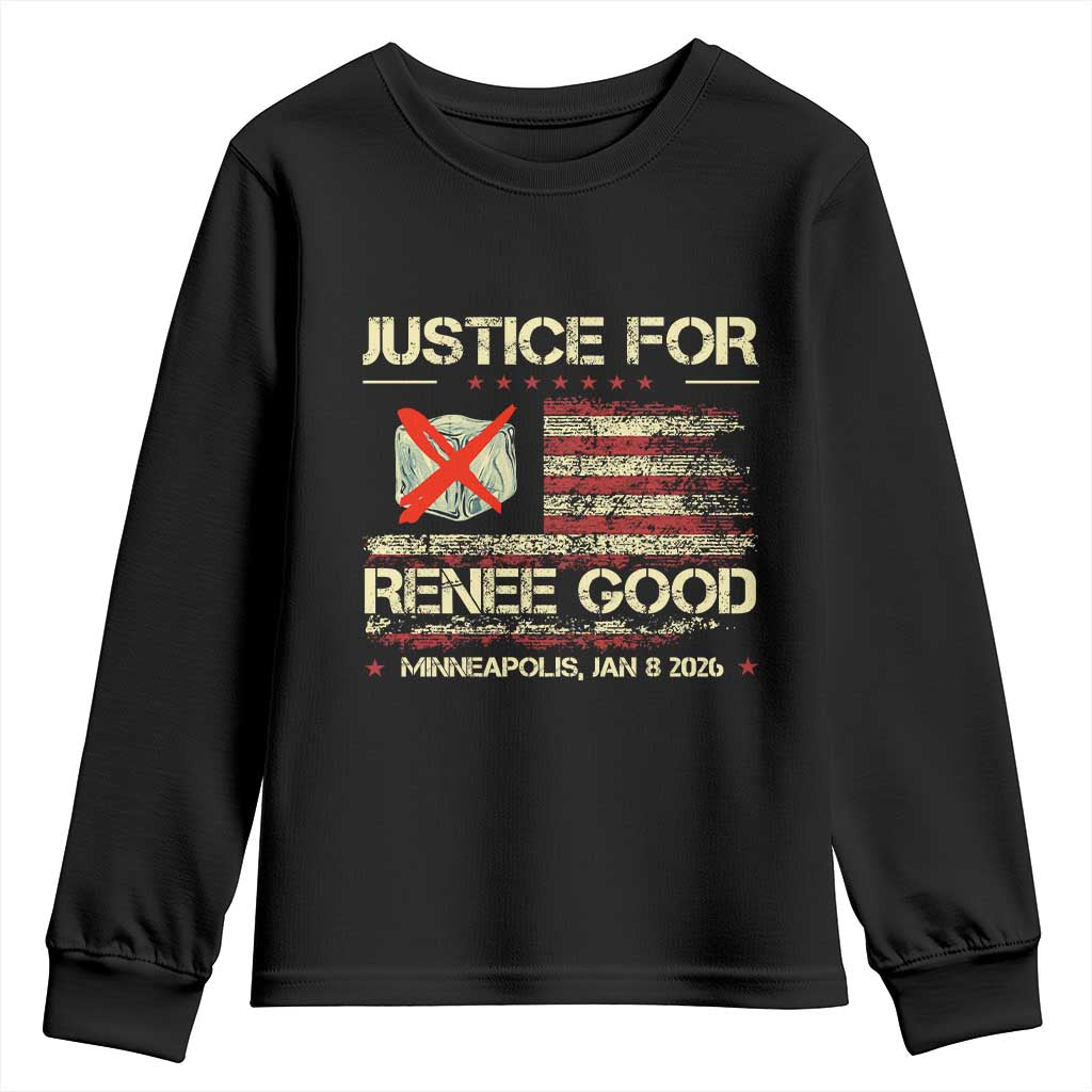 Justice for Renee Good Youth Sweatshirt Minneapolis Jan 8 2026 American Flag Stop Ice TS02 Black Print Your Wear