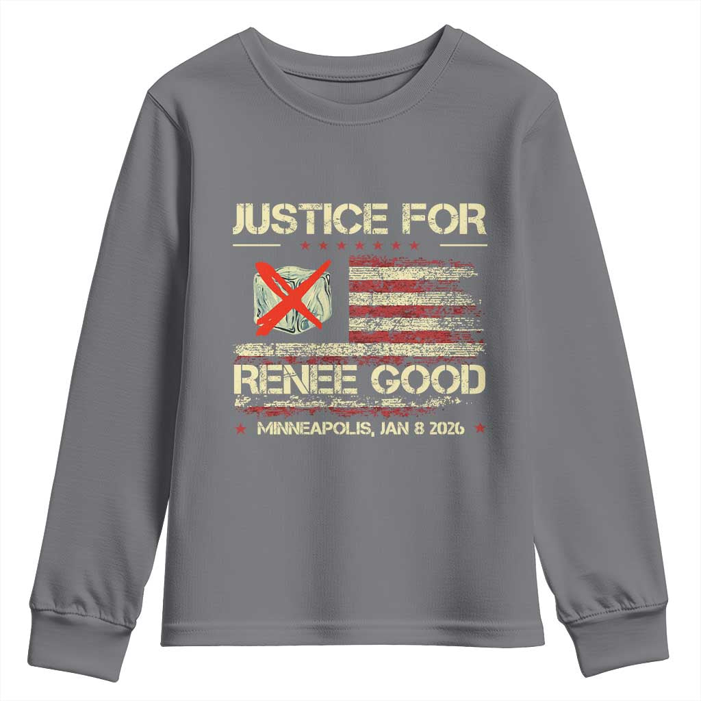 Justice for Renee Good Youth Sweatshirt Minneapolis Jan 8 2026 American Flag Stop Ice TS02 Charcoal Print Your Wear