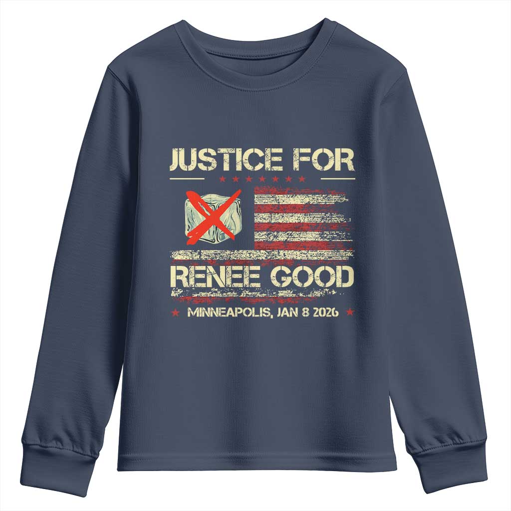 Justice for Renee Good Youth Sweatshirt Minneapolis Jan 8 2026 American Flag Stop Ice TS02 Navy Print Your Wear