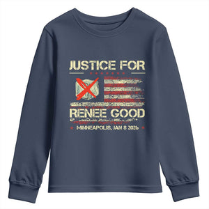 Justice for Renee Good Youth Sweatshirt Minneapolis Jan 8 2026 American Flag Stop Ice TS02 Navy Print Your Wear