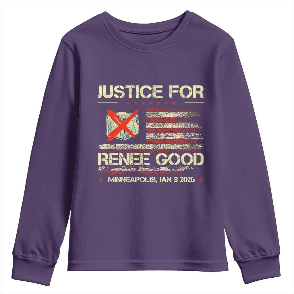 Justice for Renee Good Youth Sweatshirt Minneapolis Jan 8 2026 American Flag Stop Ice TS02 Purple Print Your Wear