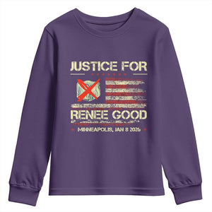 Justice for Renee Good Youth Sweatshirt Minneapolis Jan 8 2026 American Flag Stop Ice TS02 Purple Print Your Wear