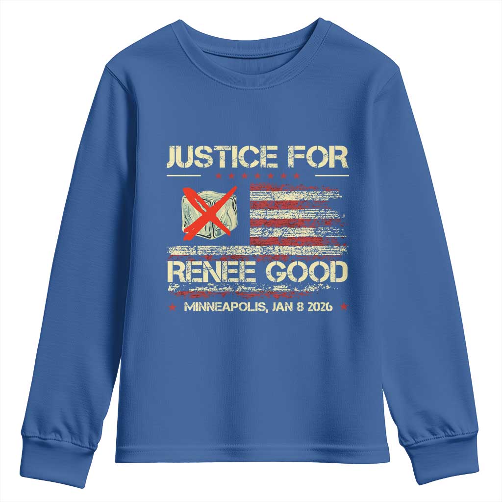 Justice for Renee Good Youth Sweatshirt Minneapolis Jan 8 2026 American Flag Stop Ice TS02 Royal Blue Print Your Wear