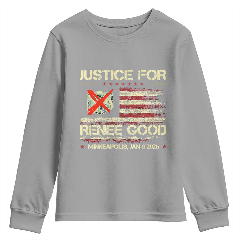 Justice for Renee Good Youth Sweatshirt Minneapolis Jan 8 2026 American Flag Stop Ice TS02 Sport Gray Print Your Wear