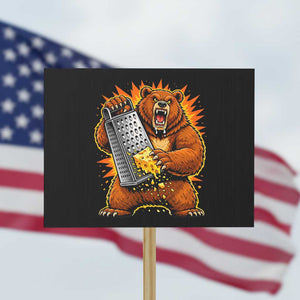Angry Bear Grating Cheese Grater Hater Fierce Graphic Protest Sign TS02 Horizontal 18" × 24" Black Print Your Wear