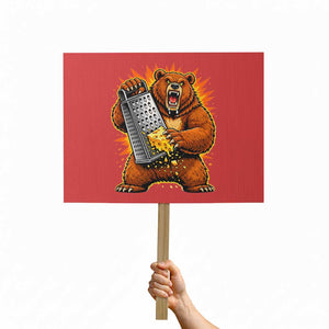 Angry Bear Grating Cheese Grater Hater Fierce Graphic Protest Sign TS02 Horizontal 18" × 24" Red Print Your Wear