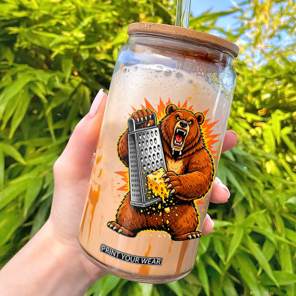 Angry Bear Grating Cheese Grater Hater Fierce Graphic Glass Can TS02 Navy Print Your Wear
