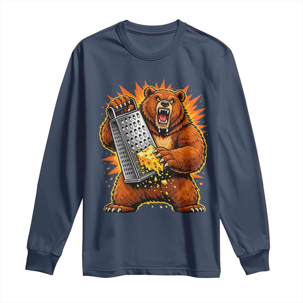 Angry Bear Grating Cheese Grater Hater Fierce Graphic Long Sleeve Shirt TS02 Navy Print Your Wear