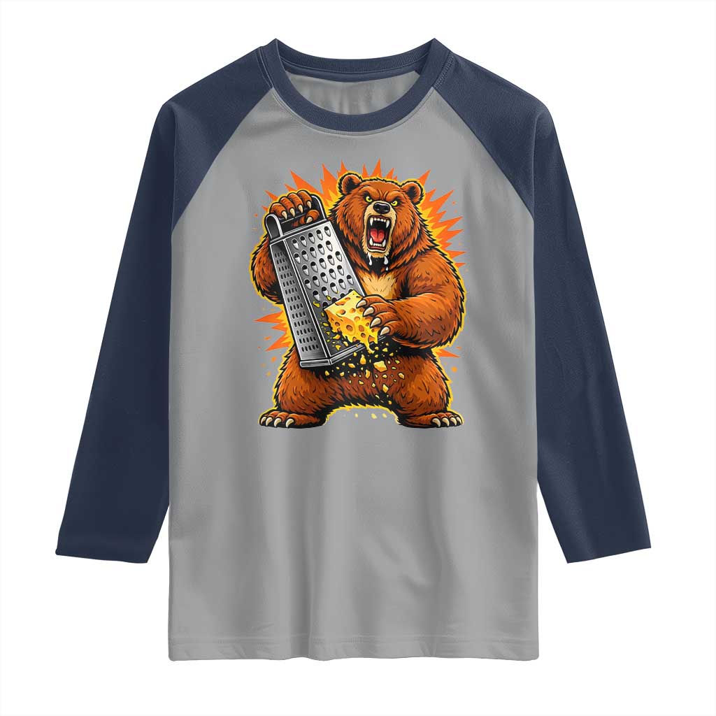 Angry Bear Grating Cheese Grater Hater Fierce Graphic Raglan Shirt TS02 Sport Gray Navy Print Your Wear