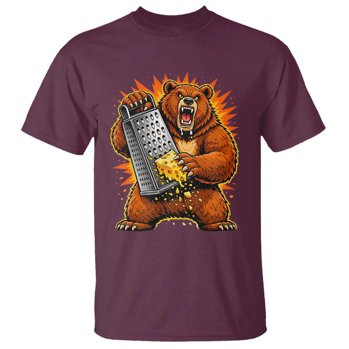 Angry Bear Grating Cheese Grater Hater Fierce Graphic T Shirt TS02 Maroon Print Your Wear