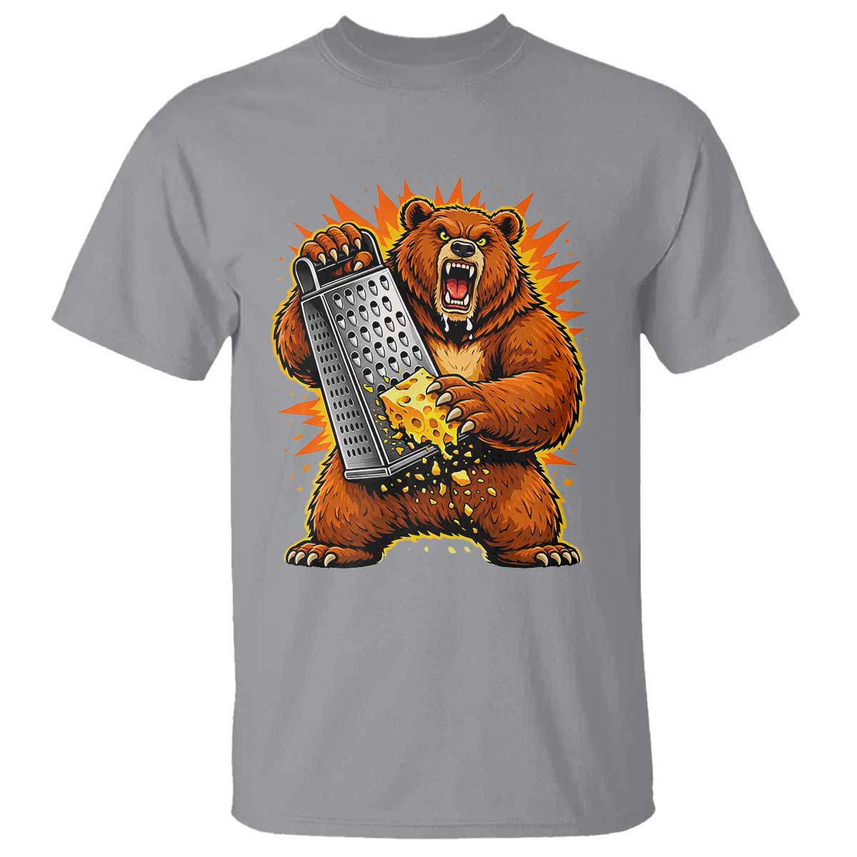 Angry Bear Grating Cheese Grater Hater Fierce Graphic T Shirt TS02 Sport Gray Print Your Wear