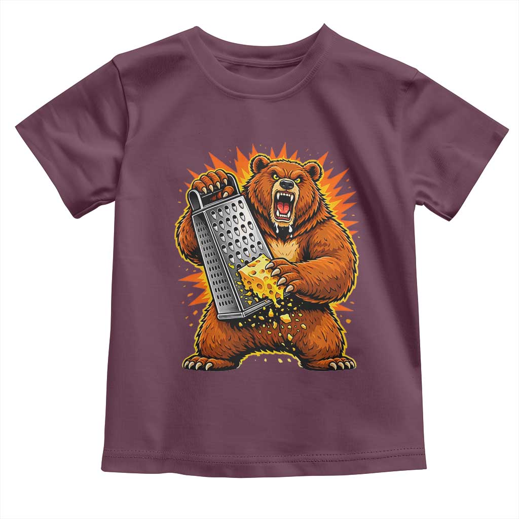 Angry Bear Grating Cheese Grater Hater Fierce Graphic Toddler T Shirt TS02 Maroon Print Your Wear