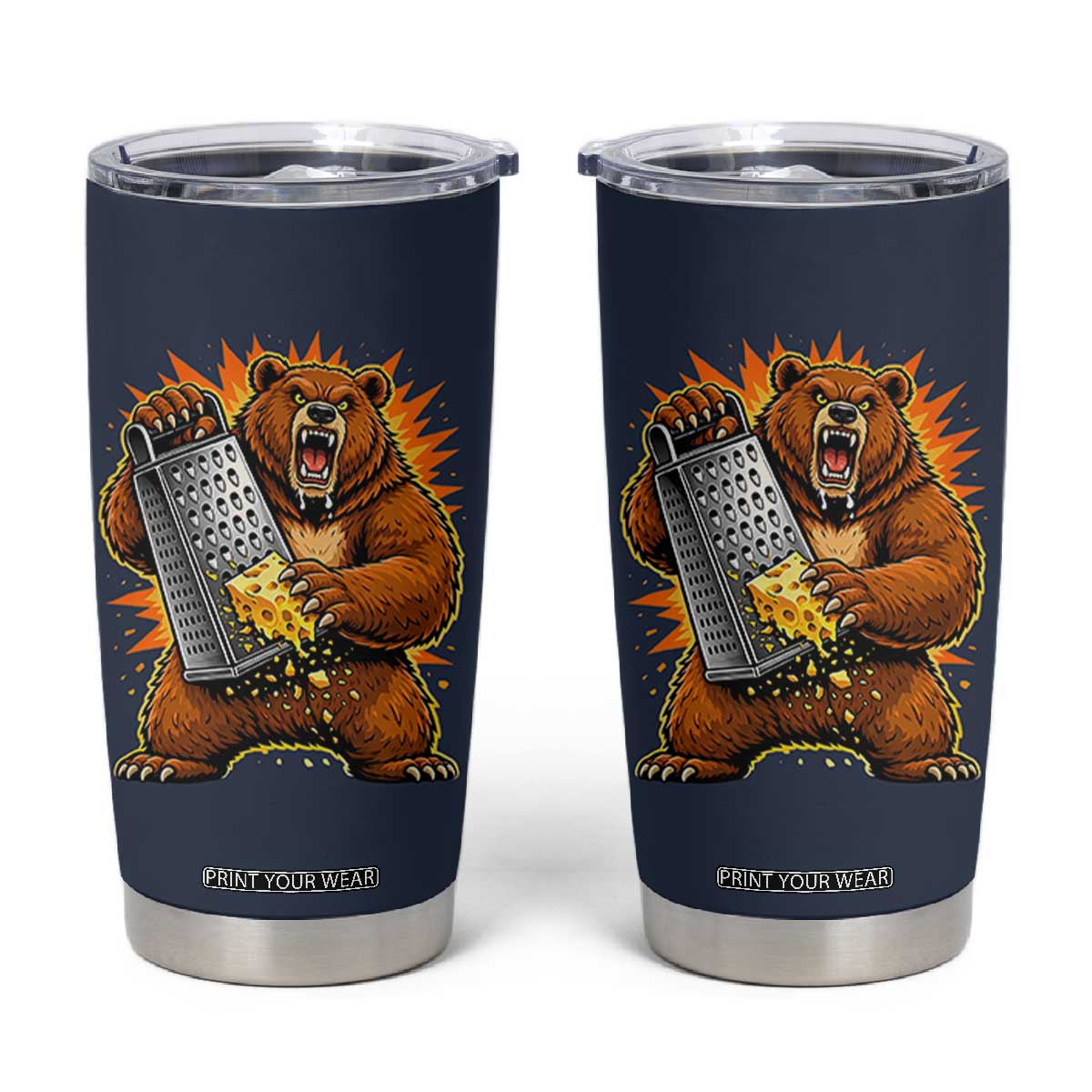 Angry Bear Grating Cheese Grater Hater Fierce Graphic Tumbler Cup TS02 Navy Print Your Wear