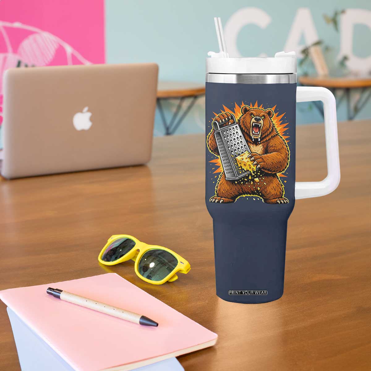 Angry Bear Grating Cheese Grater Hater Fierce Graphic Tumbler With Handle TS02 Print Your Wear