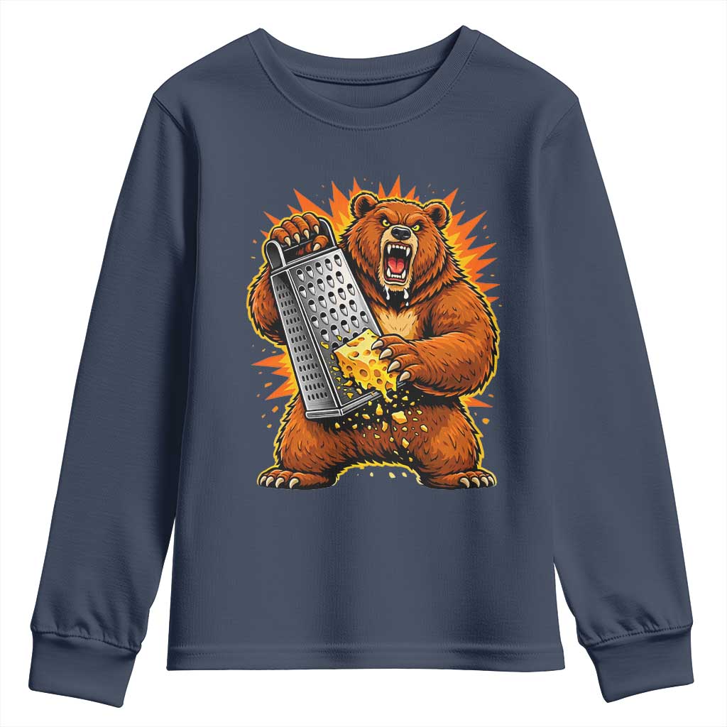 Angry Bear Grating Cheese Grater Hater Fierce Graphic Youth Sweatshirt TS02 Navy Print Your Wear