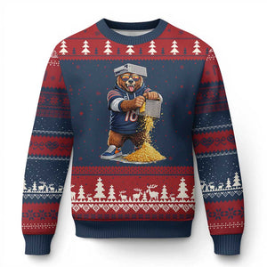 Savage Bear Grating Cheese Graphic Ugly Christmas Sweater Funny Rivalry Football Fans TS02 Navy Red Print Your Wear