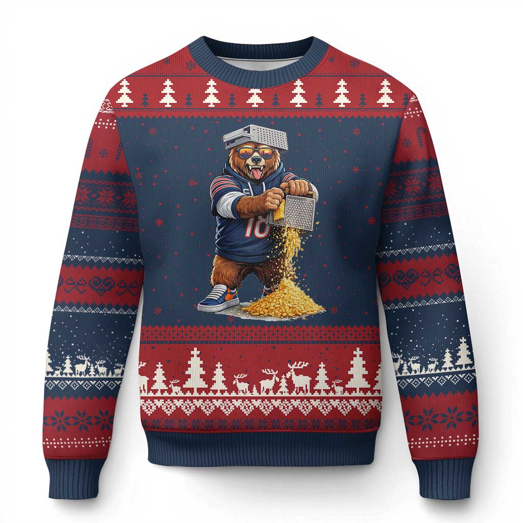 Savage Bear Grating Cheese Graphic Ugly Christmas Sweater Funny Rivalry Football Fans TS02 Navy Red Print Your Wear