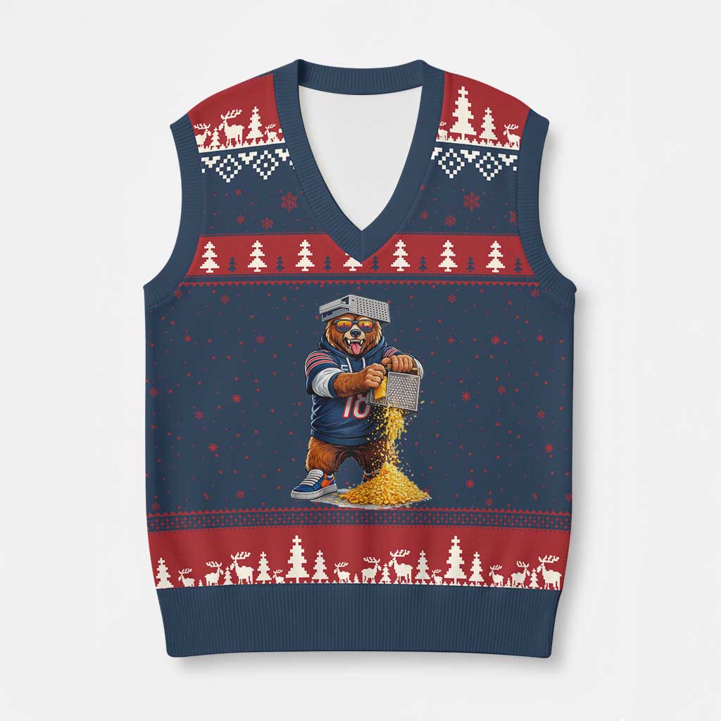 Savage Bear Grating Cheese Graphic V-Neck Knit Sweater Vest Funny Rivalry Football Fans TS02 Navy Red Print Your Wear