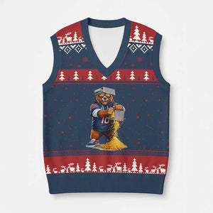 Savage Bear Grating Cheese Graphic V-Neck Knit Sweater Vest Funny Rivalry Football Fans TS02 Navy Red Print Your Wear
