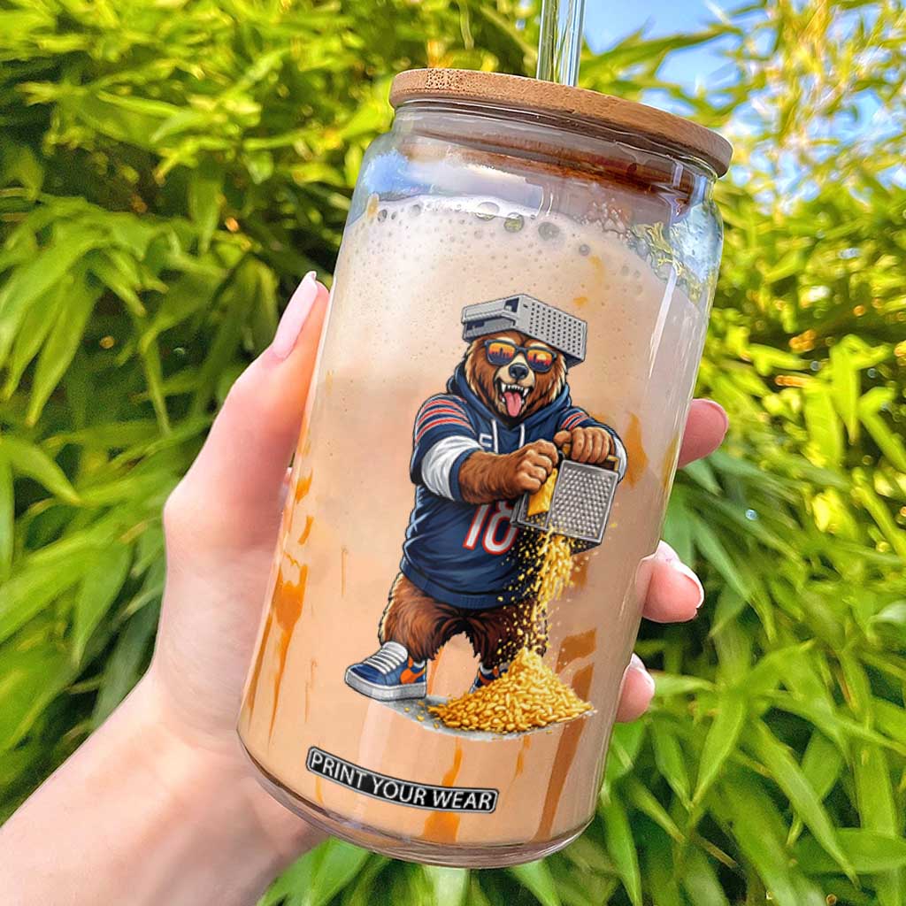 Savage Bear Grating Cheese Graphic Glass Can Funny Rivalry Football Fans TS02 Navy Print Your Wear