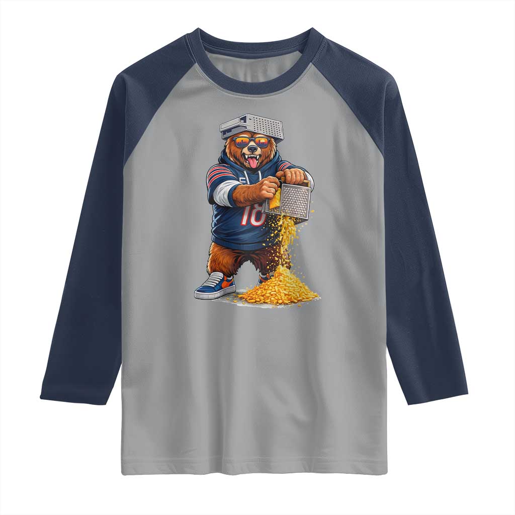 Savage Bear Grating Cheese Graphic Raglan Shirt Funny Rivalry Football Fans TS02 Sport Gray Navy Print Your Wear