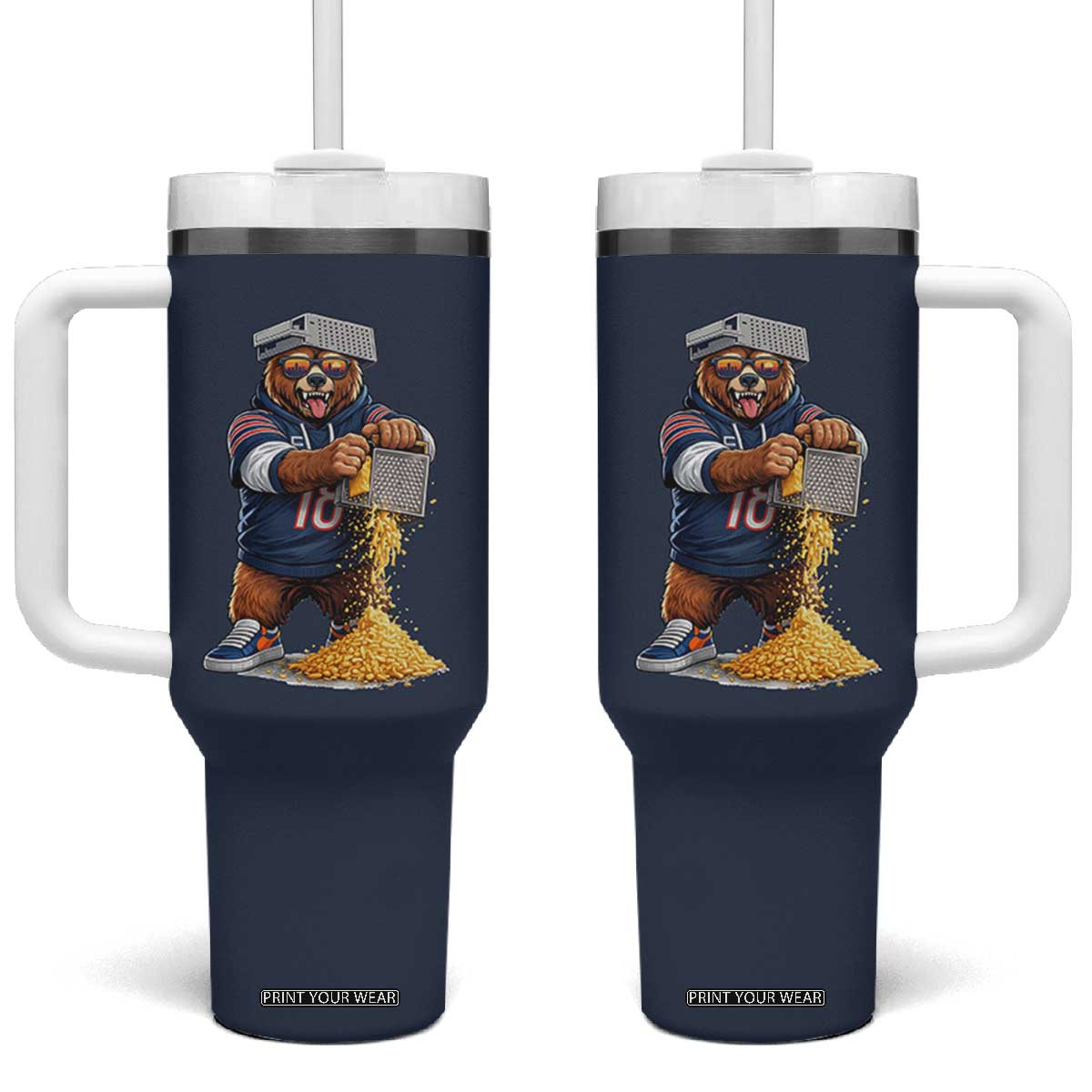 Savage Bear Grating Cheese Graphic Tumbler With Handle Funny Rivalry Football Fans TS02 One Size: 40 oz Navy Print Your Wear
