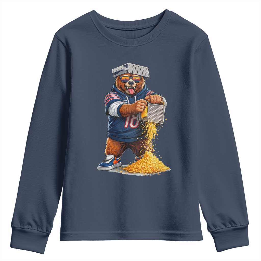 Savage Bear Grating Cheese Graphic Youth Sweatshirt Funny Rivalry Football Fans TS02 Navy Print Your Wear