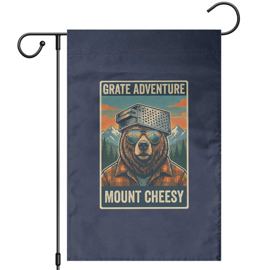 Grate Adventure at Mount Cheesy Vintage Hiking Bear Garden Flag Cheese Grate Pun Parody for Foorball Fans TS02 Navy Print Your Wear