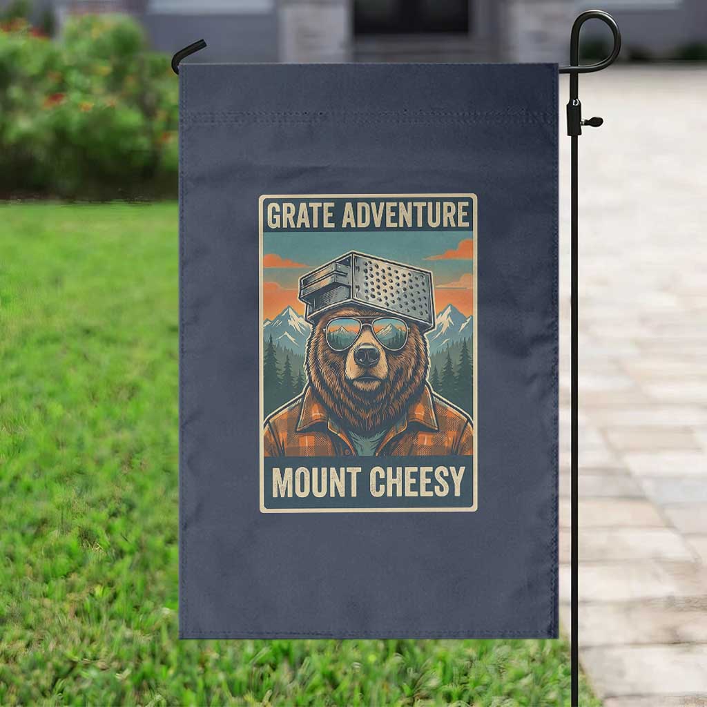 Grate Adventure at Mount Cheesy Vintage Hiking Bear Garden Flag Cheese Grate Pun Parody for Foorball Fans TS02 Print Your Wear