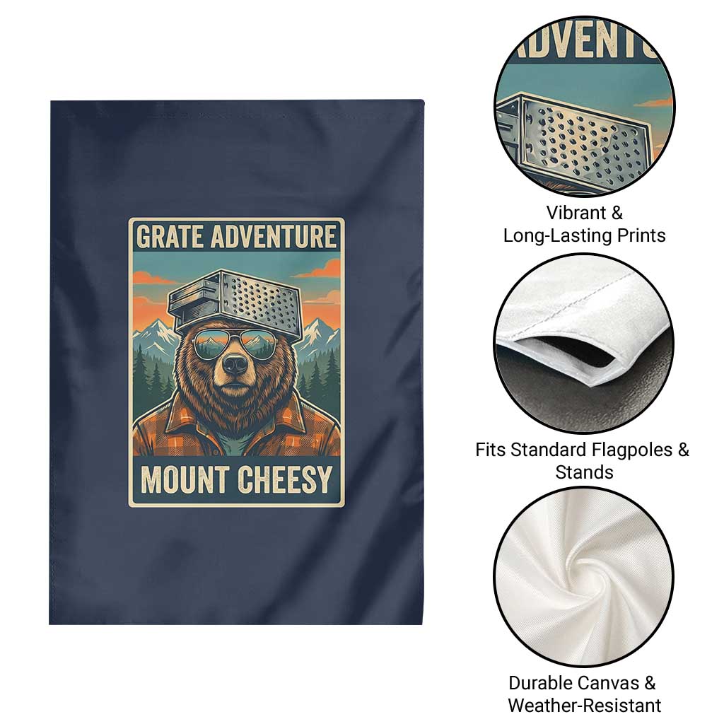 Grate Adventure at Mount Cheesy Vintage Hiking Bear Garden Flag Cheese Grate Pun Parody for Foorball Fans TS02 Print Your Wear