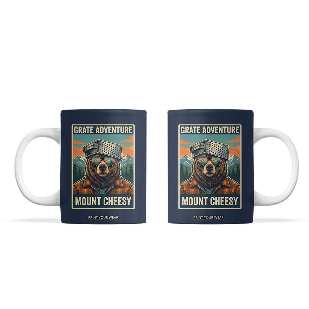 Grate Adventure at Mount Cheesy Vintage Hiking Bear Coffee Mug Cheese Grate Pun Parody for Foorball Fans TS02 Navy Print Your Wear