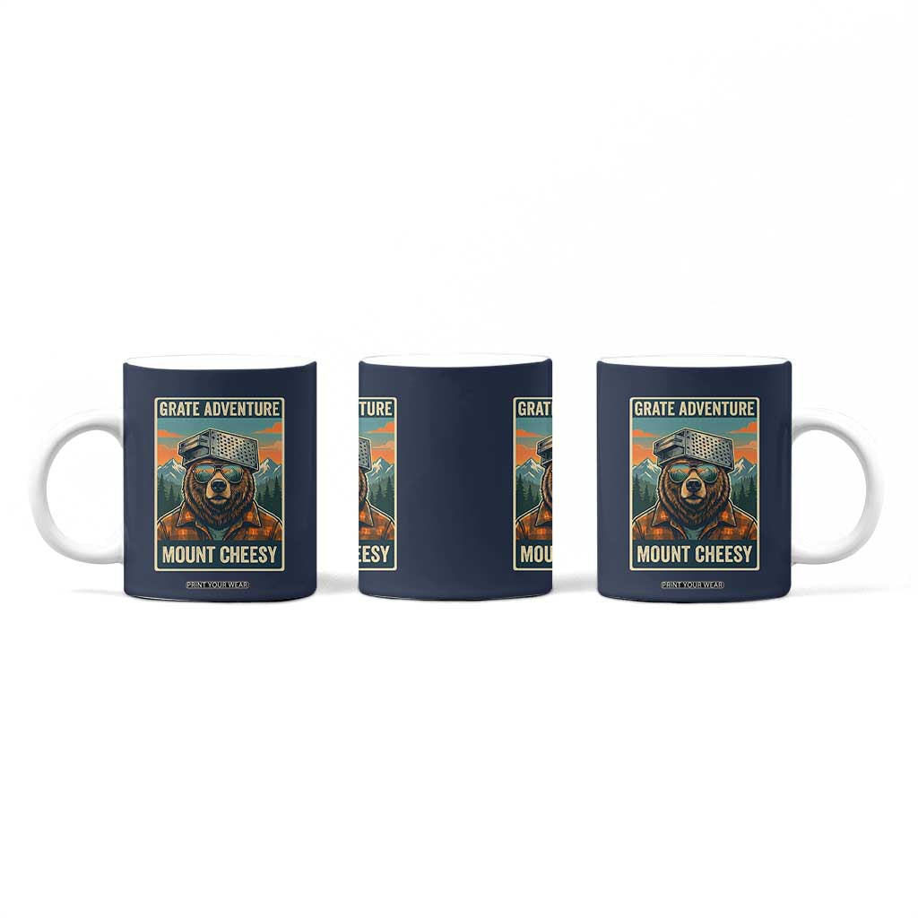 Grate Adventure at Mount Cheesy Vintage Hiking Bear Coffee Mug Cheese Grate Pun Parody for Foorball Fans TS02 Print Your Wear