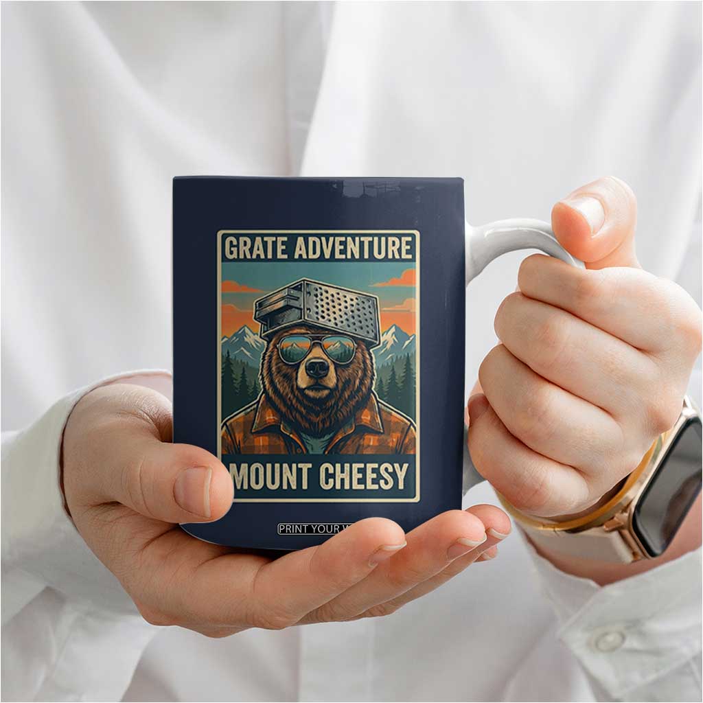 Grate Adventure at Mount Cheesy Vintage Hiking Bear Coffee Mug Cheese Grate Pun Parody for Foorball Fans TS02 Print Your Wear
