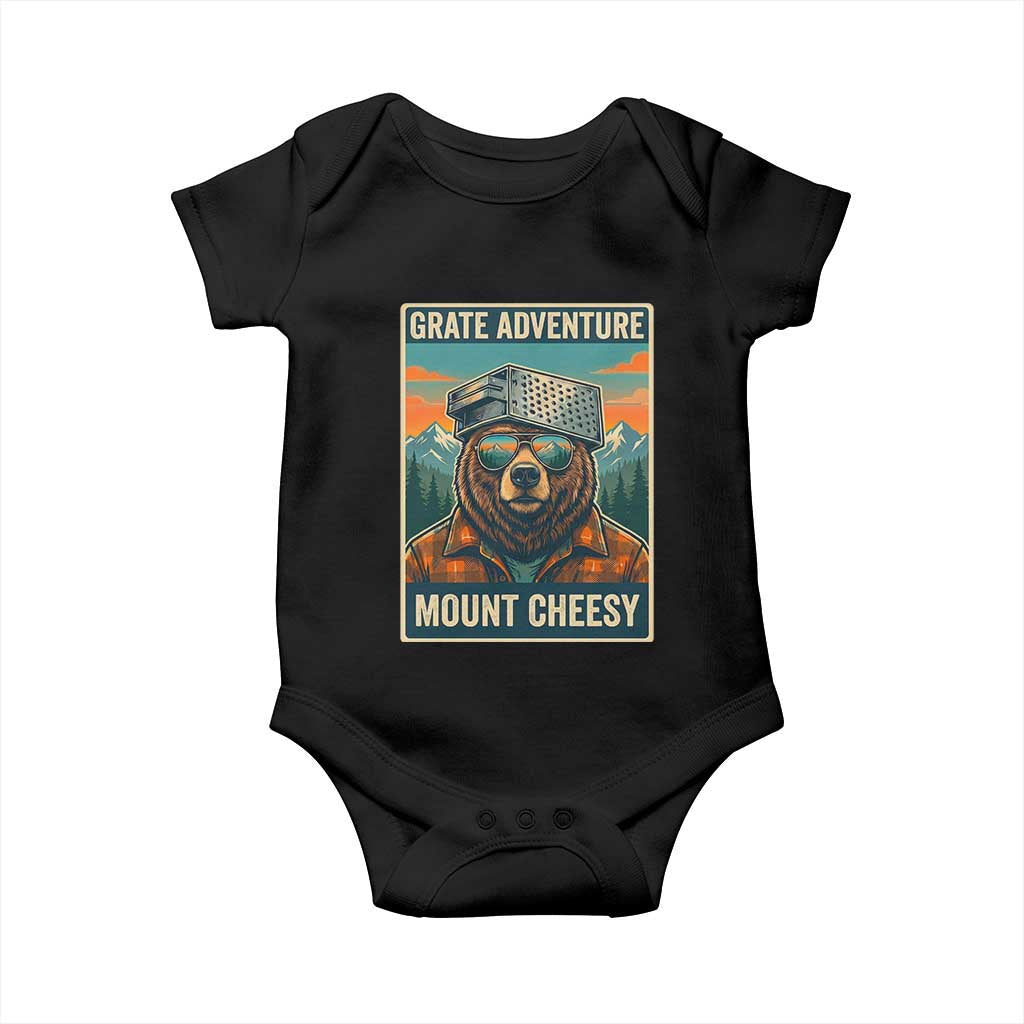Grate Adventure at Mount Cheesy Vintage Hiking Bear Baby Onesie Cheese Grate Pun Parody for Foorball Fans TS02 Black Print Your Wear