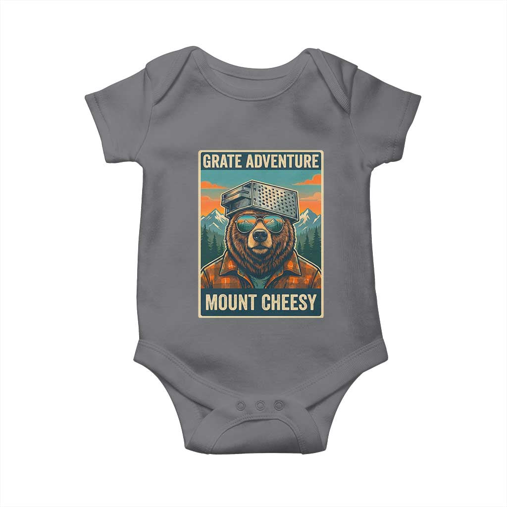 Grate Adventure at Mount Cheesy Vintage Hiking Bear Baby Onesie Cheese Grate Pun Parody for Foorball Fans TS02 Charcoal Print Your Wear