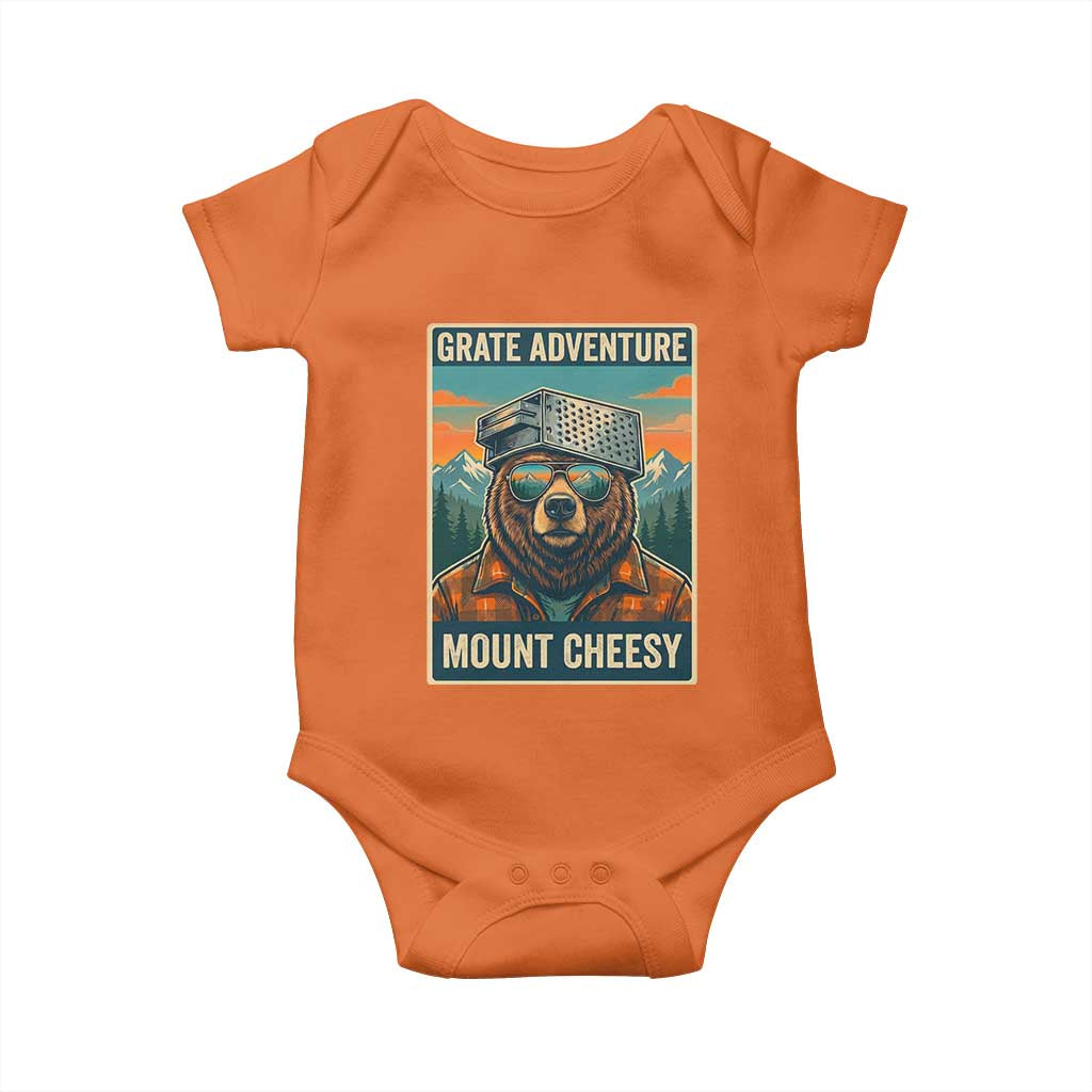 Grate Adventure at Mount Cheesy Vintage Hiking Bear Baby Onesie Cheese Grate Pun Parody for Foorball Fans TS02 Orange Print Your Wear