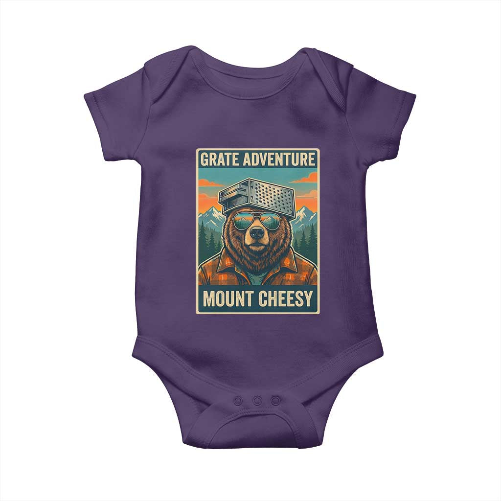 Grate Adventure at Mount Cheesy Vintage Hiking Bear Baby Onesie Cheese Grate Pun Parody for Foorball Fans TS02 Purple Print Your Wear