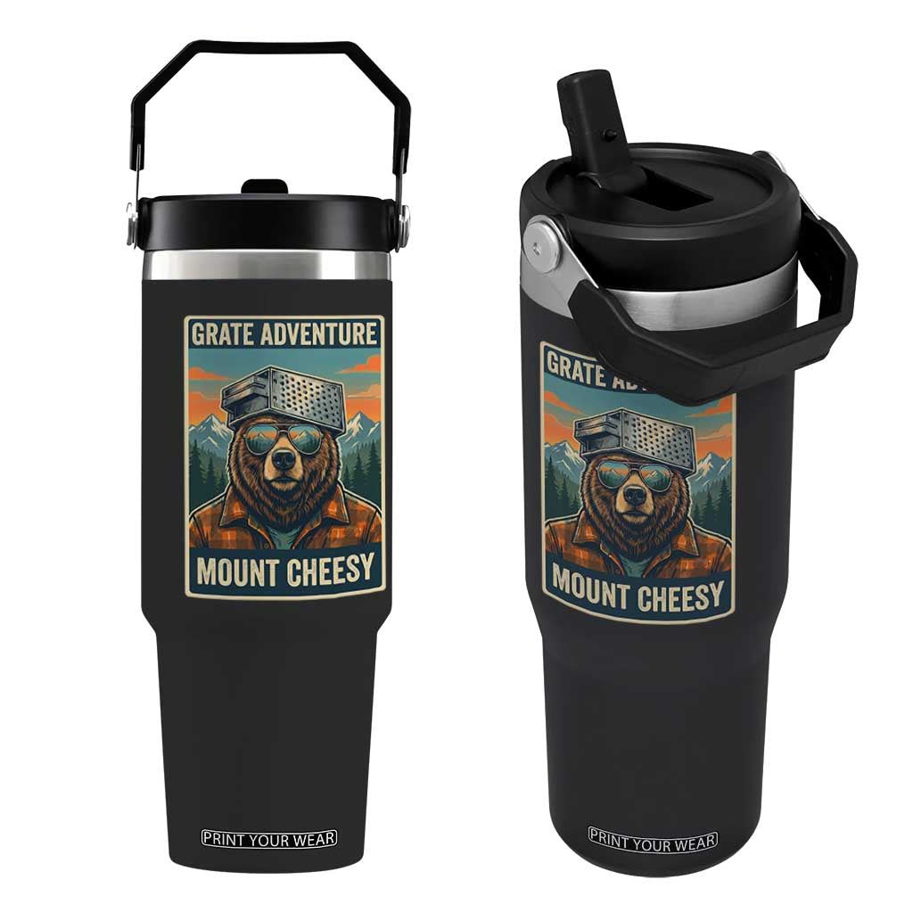 Grate Adventure at Mount Cheesy Vintage Hiking Bear Flip Straw Tumbler Cheese Grate Pun Parody for Foorball Fans TS02 One Size: 30 oz Black Print Your Wear