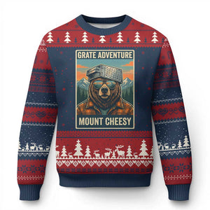 Grate Adventure at Mount Cheesy Vintage Hiking Bear Ugly Christmas Sweater Cheese Grate Pun Parody for Foorball Fans TS02 Navy Red Print Your Wear