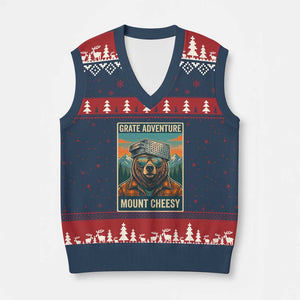 Grate Adventure at Mount Cheesy Vintage Hiking Bear V-Neck Knit Sweater Vest Cheese Grate Pun Parody for Foorball Fans TS02 Navy Red Print Your Wear