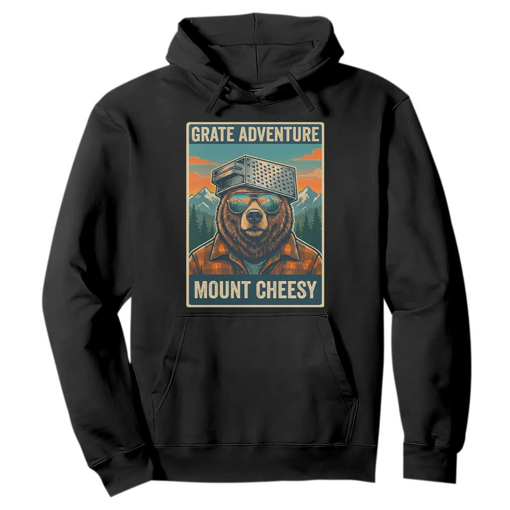 Grate Adventure at Mount Cheesy Vintage Hiking Bear Hoodie Cheese Grate Pun Parody for Foorball Fans TS02 Black Print Your Wear
