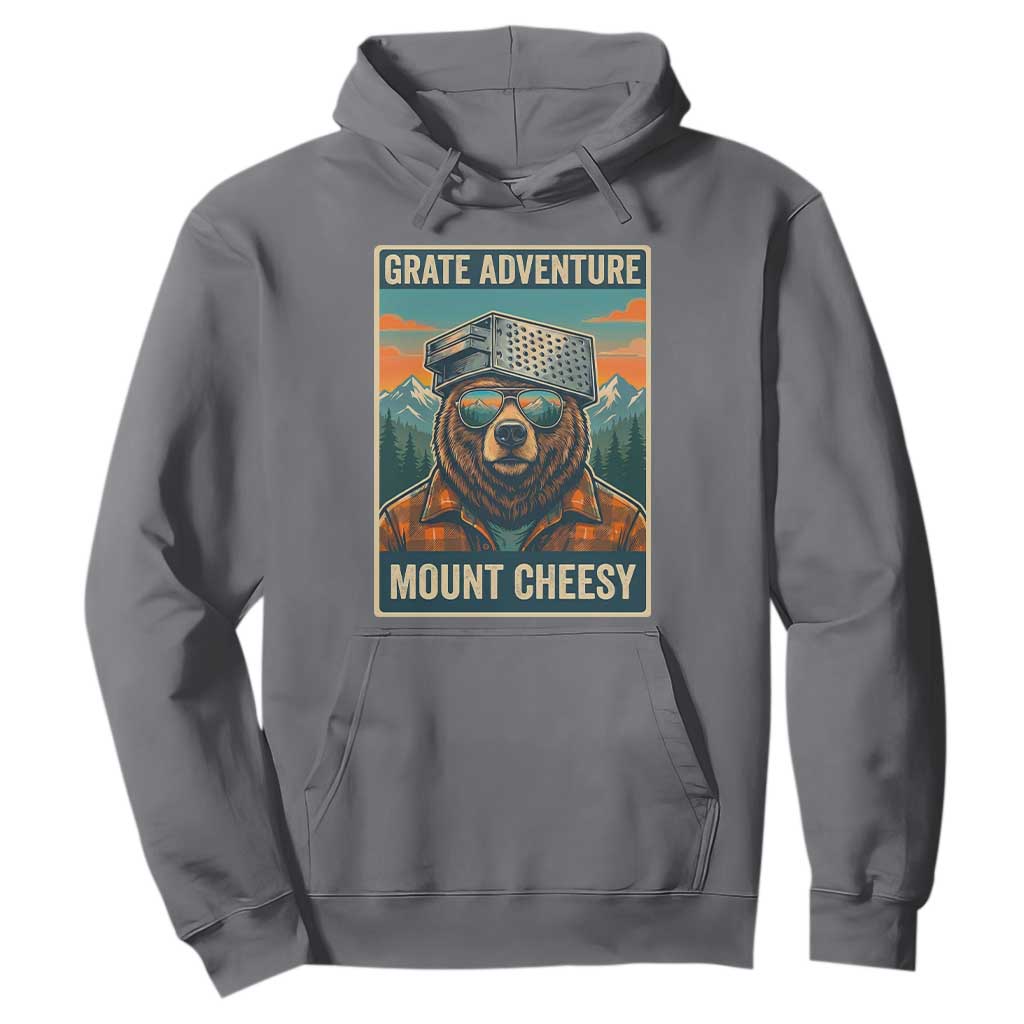 Grate Adventure at Mount Cheesy Vintage Hiking Bear Hoodie Cheese Grate Pun Parody for Foorball Fans TS02 Charcoal Print Your Wear