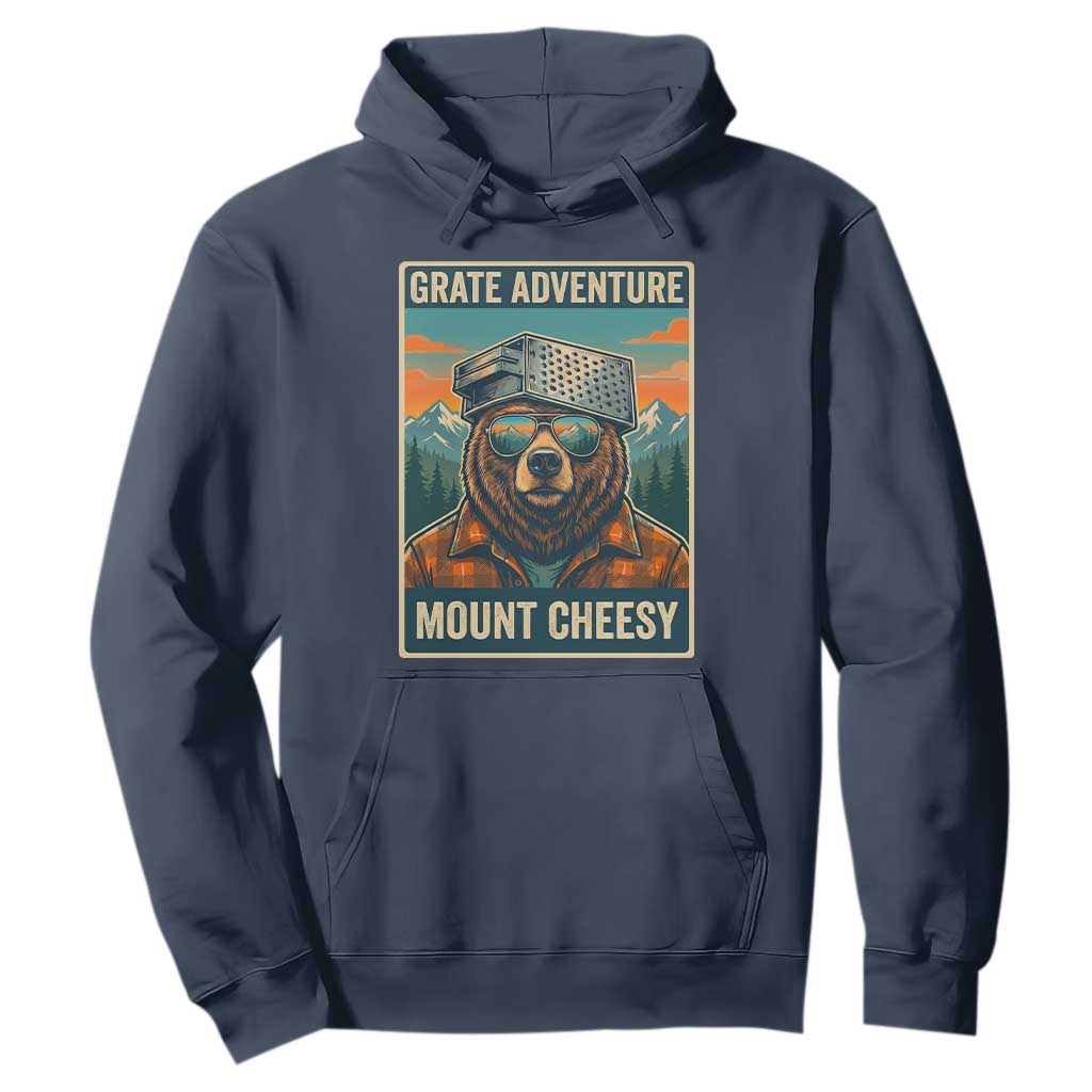 Grate Adventure at Mount Cheesy Vintage Hiking Bear Hoodie Cheese Grate Pun Parody for Foorball Fans TS02 Navy Print Your Wear