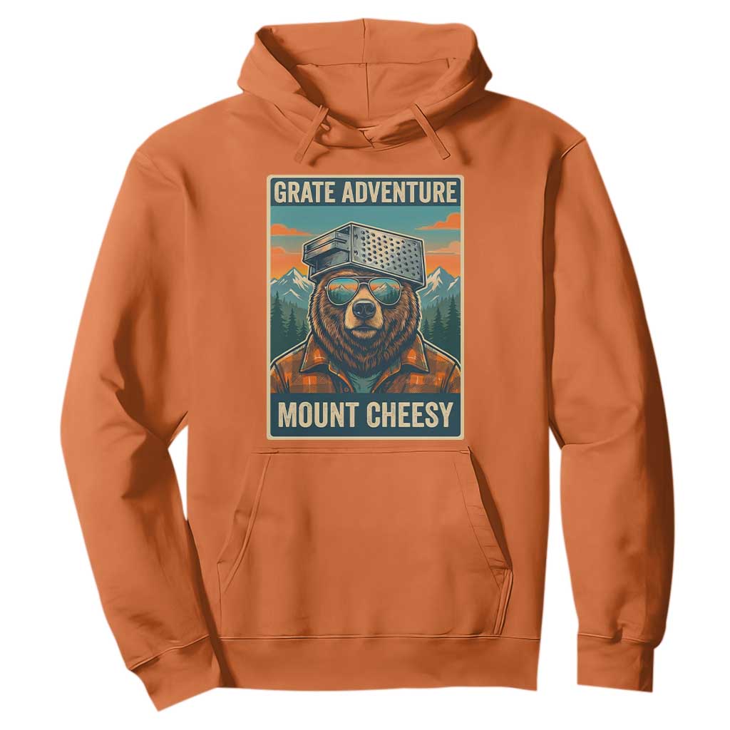 Grate Adventure at Mount Cheesy Vintage Hiking Bear Hoodie Cheese Grate Pun Parody for Foorball Fans TS02 Orange Print Your Wear