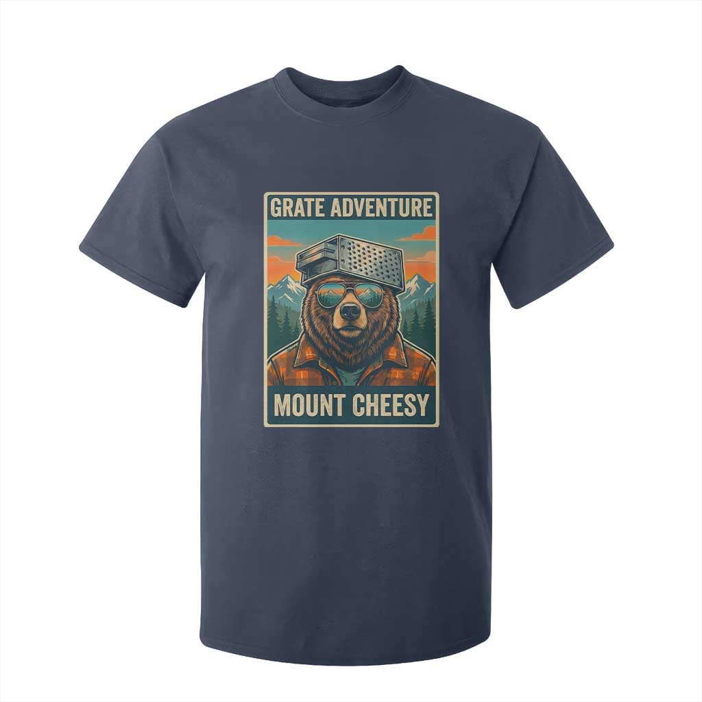 Grate Adventure at Mount Cheesy Vintage Hiking Bear T Shirt For Kid Cheese Grate Pun Parody for Foorball Fans TS02 Navy Print Your Wear