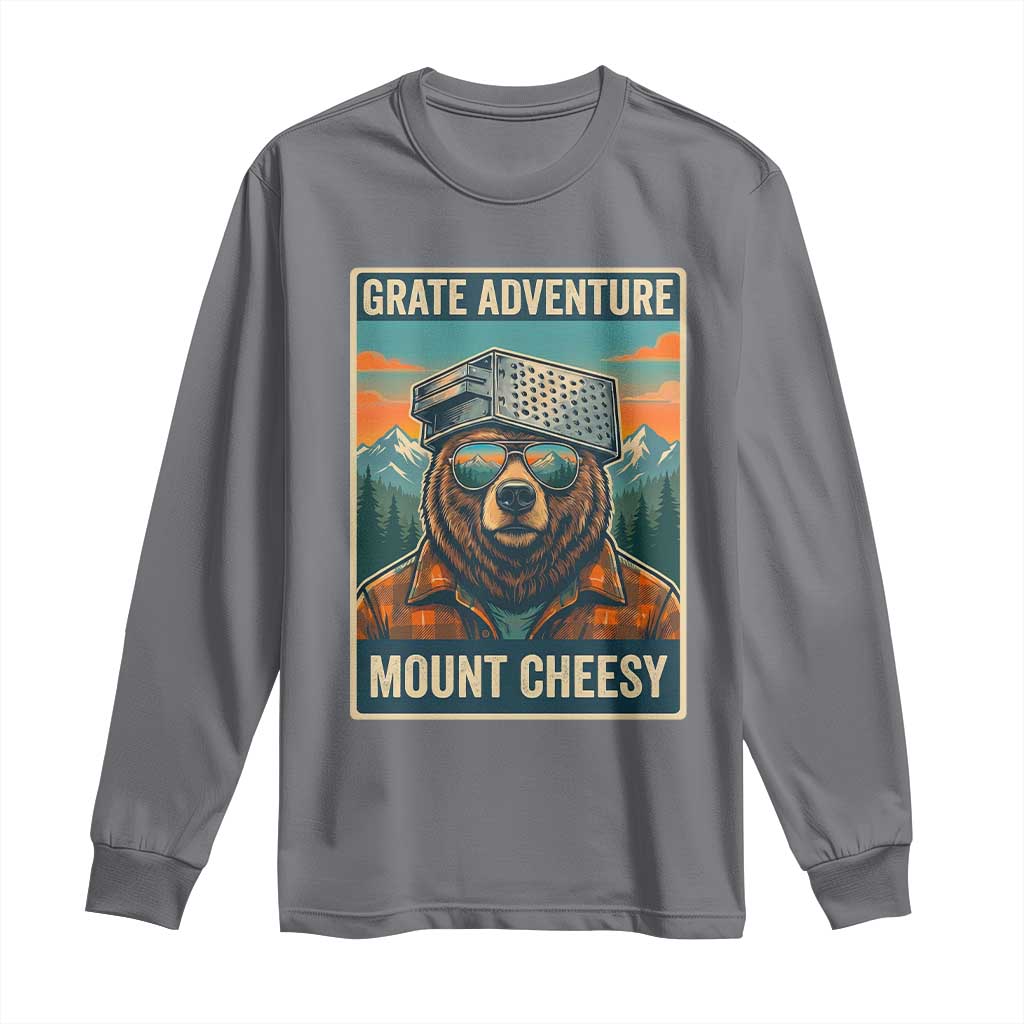 Grate Adventure at Mount Cheesy Vintage Hiking Bear Long Sleeve Shirt Cheese Grate Pun Parody for Foorball Fans TS02 Charcoal Print Your Wear