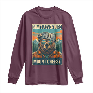 Grate Adventure at Mount Cheesy Vintage Hiking Bear Long Sleeve Shirt Cheese Grate Pun Parody for Foorball Fans TS02 Maroon Print Your Wear