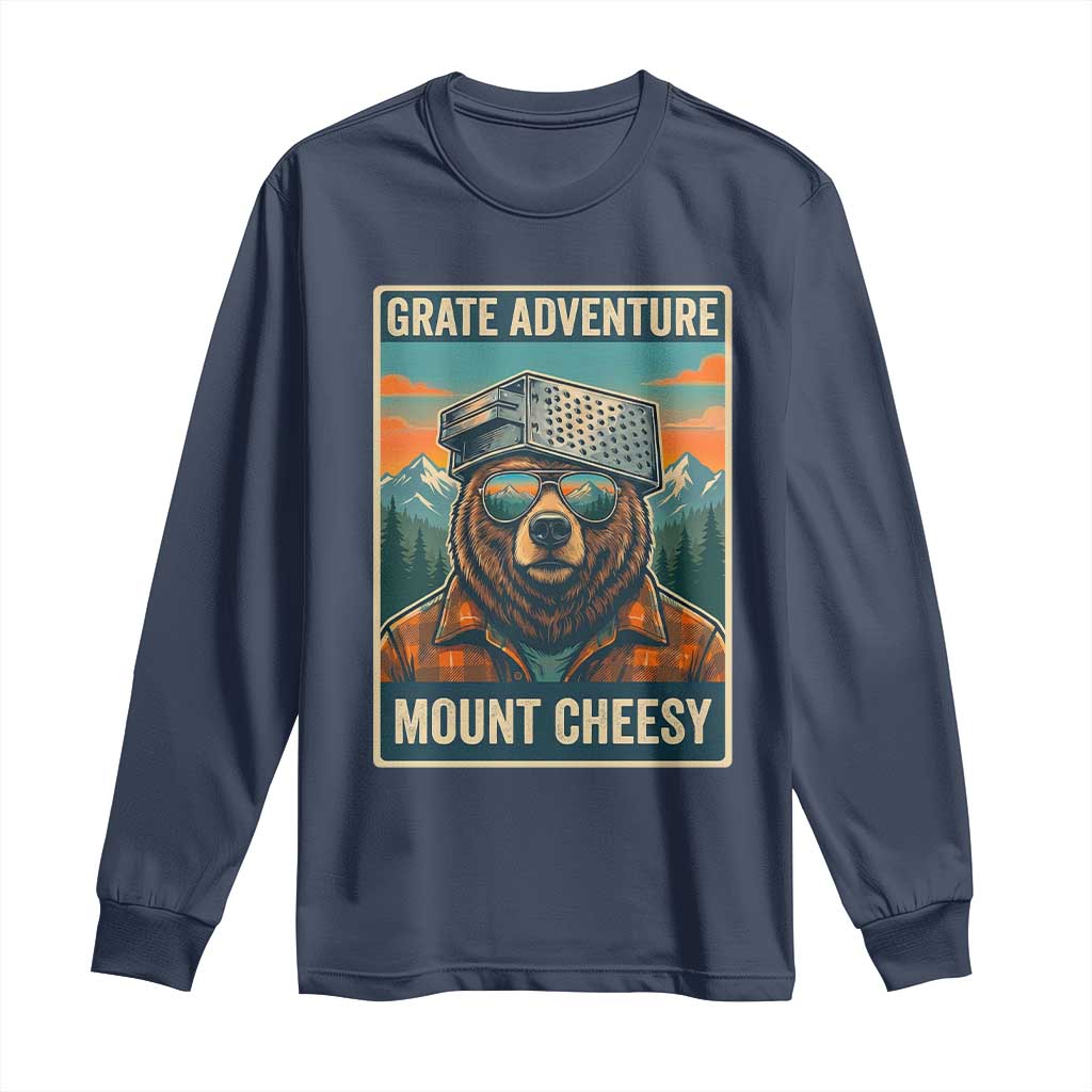 Grate Adventure at Mount Cheesy Vintage Hiking Bear Long Sleeve Shirt Cheese Grate Pun Parody for Foorball Fans TS02 Navy Print Your Wear